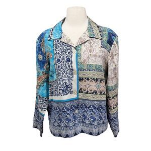 Silk Blend Patchwork Paisley Boho Bohemian Art To Wear Jacket Large Petite New